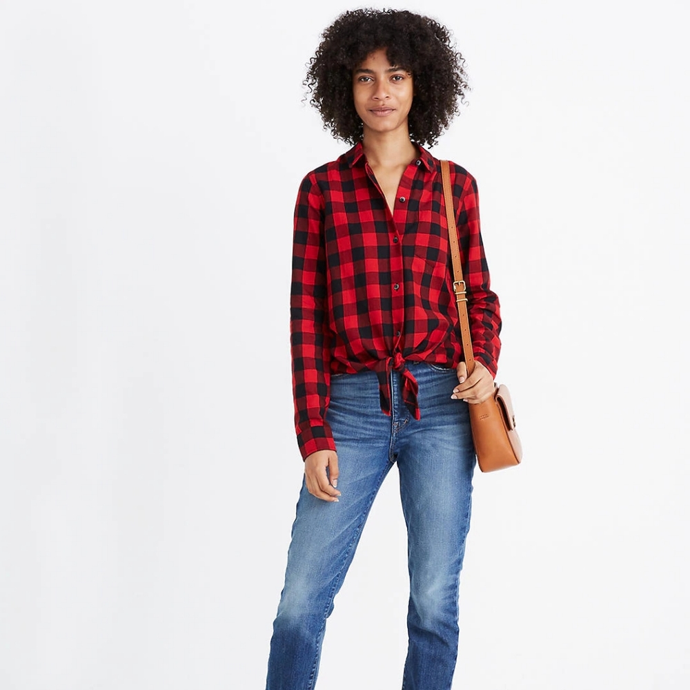 NWT Madewell flannel tie-front buffalo shirt